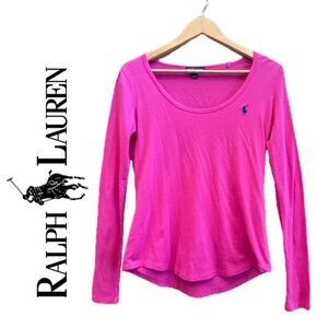 RALPH LAUREN Pink Long Sleeve Tee Shirt Scoop Neck Curved Hem Pima Cotton Wmn S
